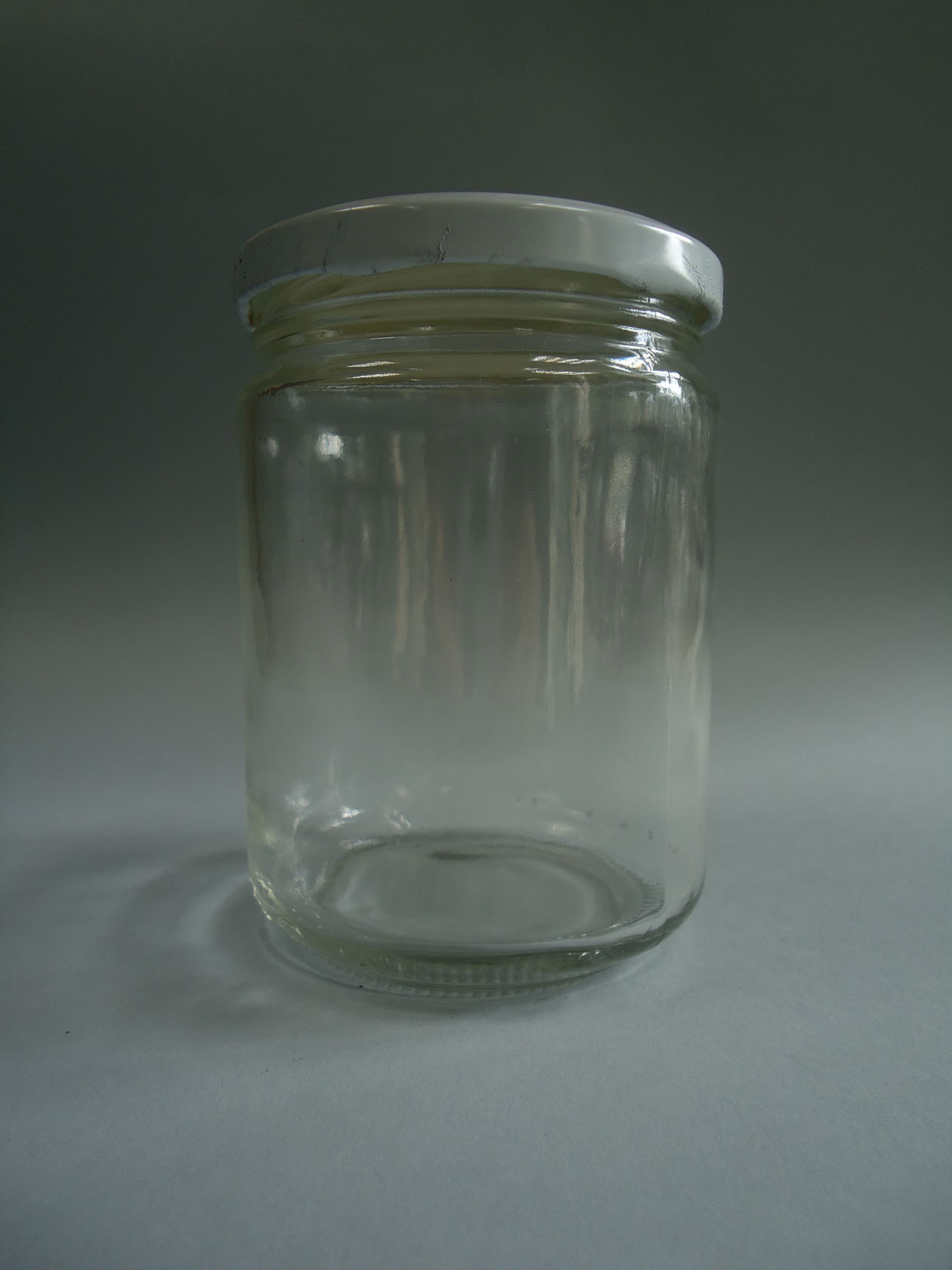 Bote vidrio tapa metálica blanca twist  445 ml. (caja 60 uni.)